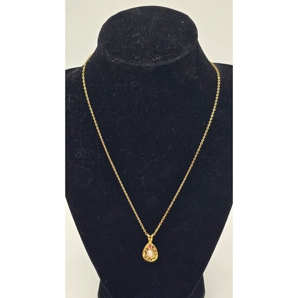 Van Doran Genuine Ruby & Opal Gold Plated Pendant Necklace Spring Clasp - Picture 6 of 6